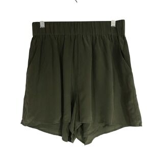 GRANA Olive Green 100% Silk Elastic Waist Shorts Women's Small